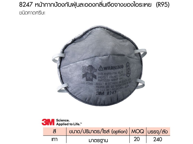 หน้ากากป้องกันฝุ่นละออง 3M (8247 R95)